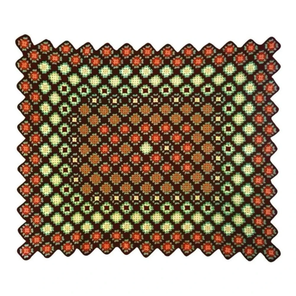 Vintage Crochet Granny‎ Square Throw Blanket 48x55 Handmade Boho Decor
